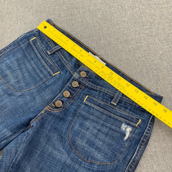 Old Navy Ultra Low‎ Rise Slim Boot Jeans 100% Cotton Size 6 Distressed Button - Picture 8 of 15